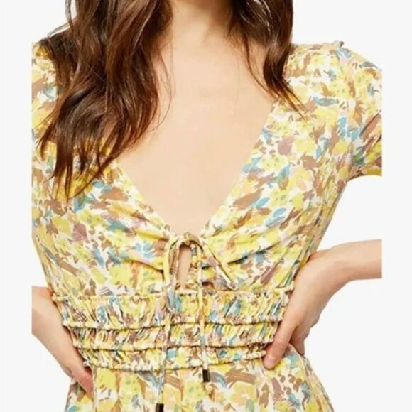 Free People Forget Me Not Yellow Mini Dress Womens Size 0 Floral Boho - Picture 15 of 15